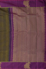 Black Kancheevaram Silk Saree with Purple Contrast and Peacock Motif