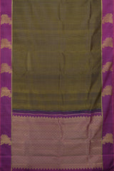 Black Kancheevaram Silk Saree with Purple Contrast and Peacock Motif