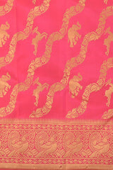 Coral Whisper: Coral Pink Pure Silk Saree with Peacock Border
