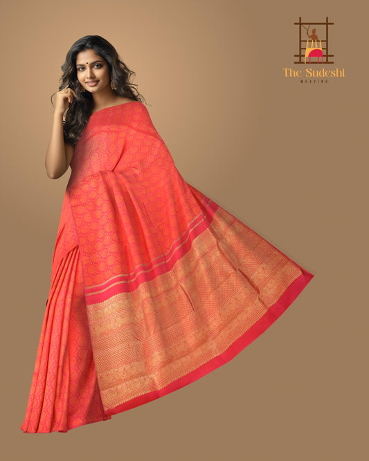 The Classic Elegance of Beige and Rust Pure Kanchipuram Silk Saree