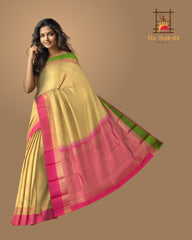 Classic Radiance in Off-White Kancheevaram Silk Saree with Ganda Jamuna Border