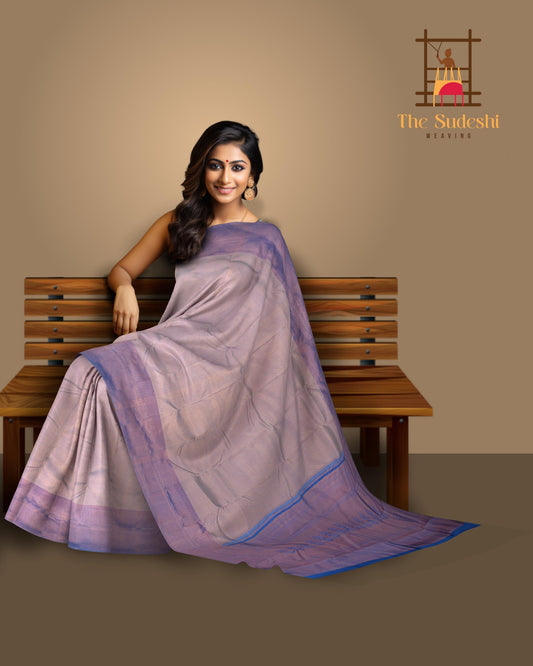 Lavender Dreams Pure Kanchipuram Silk Saree with Blue Mystique