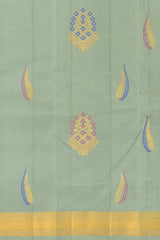 Dull Green Delicacy Pure Kanchipuram Silk Saree with Meenakari Work