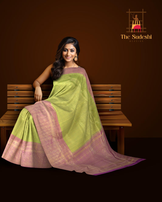 Green Symphony with Golden Tissue Jacquard Pure Kanchipuram Silk Saree