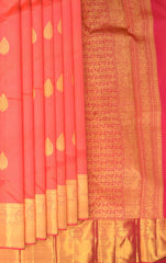 Peach Orange Blossom Pure Kanchipuram Silk Saree with Grand Bavanshi Motifs