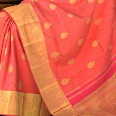 Peach Orange Blossom Pure Kanchipuram Silk Saree with Grand Bavanshi Motifs