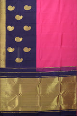 Pink Elegance with Long Blue Border Pure Kanchipuram Silk Saree