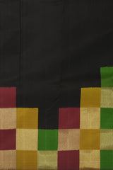 Contemporary Chic: Black Pure Silk Saree with Multi-Color Checkered Borders