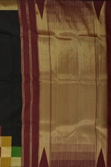 Contemporary Chic: Black Pure Silk Saree with Multi-Color Checkered Borders