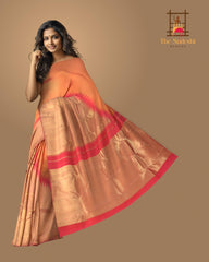 Light Orange Air India Pure Kanchipuram Silk Saree with Golden Zari
