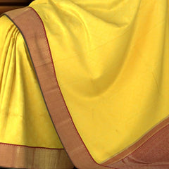 The Golden Hour Glow in Yellow Kancheevaram Silk Saree with Maroon Contrast