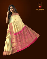 The Ethereal Weave of Off-White Kancheevaram Silk Saree with Peacock Elegance