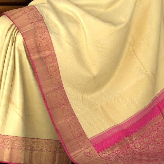 The Ethereal Weave of Off-White Kancheevaram Silk Saree with Peacock Elegance