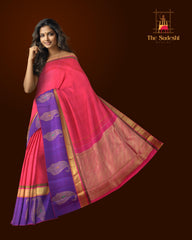 Pink Symphony: Pink Pure Silk Saree with Violet Bavanshi Borders