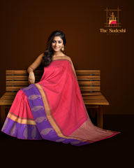 Pink Symphony: Pink Pure Silk Saree with Violet Bavanshi Borders