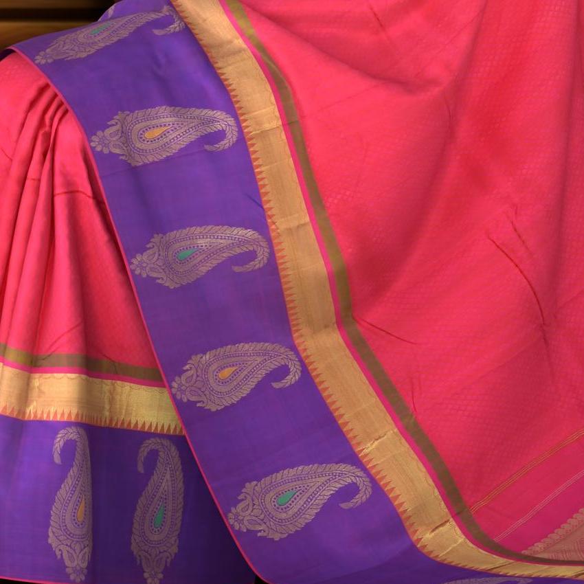 Pink Symphony: Pink Pure Silk Saree with Violet Bavanshi Borders