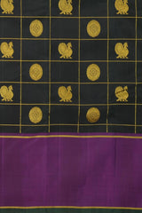 The Enigmatic Elegance of Black Kancheevaram Silk Saree with Traditional Checkered Weave
