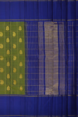 The Verdant Charm of Olive Green Kancheevaram Silk Saree with Mango and Iruthala Pakshi Motifs