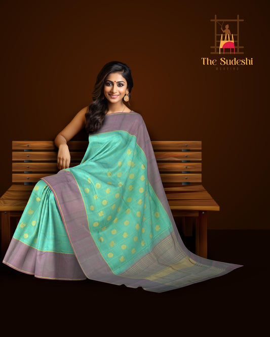 Ethereal Sky: Light Blue Pure Silk Saree with Mauve Accents