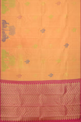 Dawn's First Light: Light Orange Saree with Pink Floral Woven Borders Pure Silk