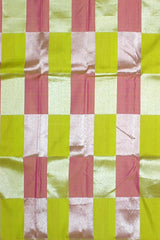 Lime Green Kanchipuram Silk Saree with Light Pink Block Checks – Playful Hues in a Classic Weave