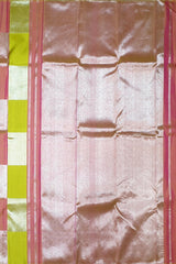 Lime Green Kanchipuram Silk Saree with Light Pink Block Checks – Playful Hues in a Classic Weave