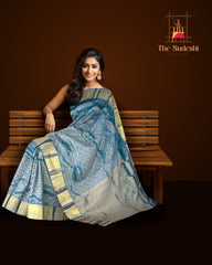 Peacock Green Kanchipuram Silk Saree with Floral Brocade – Nature-Inspired Grandeur in Every Thread