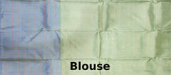 Purple Kanchipuram Silk Saree with Zari Checks and Blue-Grey Border – A Royal Classic with a Contemporary Touch