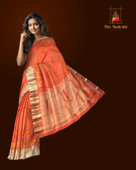 Orange Kanchipuram Silk Saree with Butta Jacquard and Floral Border – A Festive Symphony in Silk
