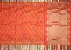 Orange Kanchipuram Silk Saree with Butta Jacquard and Floral Border – A Festive Symphony in Silk