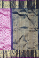 Pink Jacquard Kanchipuram Silk Saree with Navy Blue Annam Border – Grace Meets Grandeur in Traditional Weave