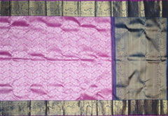 Pink Jacquard Kanchipuram Silk Saree with Navy Blue Annam Border – Grace Meets Grandeur in Traditional Weave