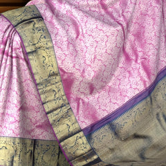 Pink Jacquard Kanchipuram Silk Saree with Navy Blue Annam Border – Grace Meets Grandeur in Traditional Weave