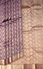 Purple Floral Jacquard Kanchipuram Silk Saree – A Regal Weave of Art and Elegance
