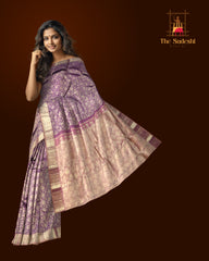 Purple Floral Jacquard Kanchipuram Silk Saree – A Regal Weave of Art and Elegance