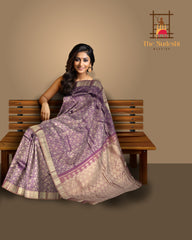 Purple Floral Jacquard Kanchipuram Silk Saree – A Regal Weave of Art and Elegance