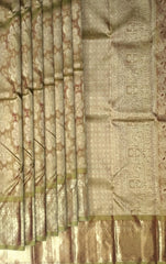 Light Brown Floral Motif Kanchipuram Silk Saree – Understated Grace in Earthy Tones