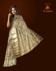 Light Brown Floral Motif Kanchipuram Silk Saree – Understated Grace in Earthy Tones