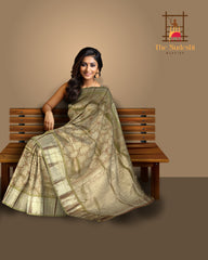 Light Brown Floral Motif Kanchipuram Silk Saree – Understated Grace in Earthy Tones