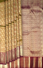 Light Brown Kanchipuram Silk Saree with Sunflower Jacquard and Maroon Border – A Warm Embrace of Heritage Weaves