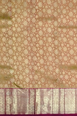 Light Brown Kanchipuram Silk Saree with Sunflower Jacquard and Maroon Border – A Warm Embrace of Heritage Weaves