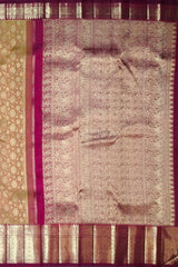 Light Brown Kanchipuram Silk Saree with Sunflower Jacquard and Maroon Border – A Warm Embrace of Heritage Weaves