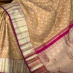 Light Brown Kanchipuram Silk Saree with Sunflower Jacquard and Maroon Border – A Warm Embrace of Heritage Weaves