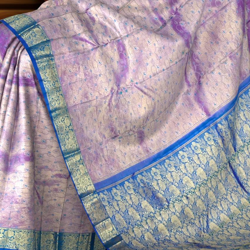 Dual Tone Purple Tissue Jacquard Kanchipuram Silk Saree with Floral Meenakari Weave – A Royal Canvas of Artistry