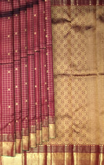 Maroon Kanchipuram Silk Saree with Mango Motif Checks and Annam Border – A Drape of Tradition and Divinity