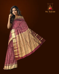 Maroon Kanchipuram Silk Saree with Mango Motif Checks and Annam Border – A Drape of Tradition and Divinity