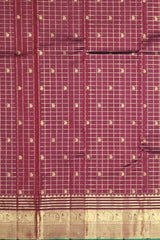 Maroon Kanchipuram Silk Saree with Mango Motif Checks and Annam Border – A Drape of Tradition and Divinity