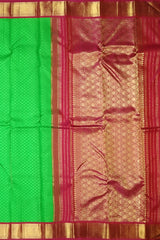 Green Jacquard Kanchipuram Silk Saree with Maroon Border – Earthy Tones Woven with Royal Charm