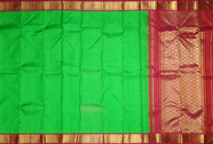Green Jacquard Kanchipuram Silk Saree with Maroon Border – Earthy Tones Woven with Royal Charm