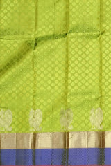 Light Green Jacquard Kanchipuram Silk Saree with Blue Motif Border – A Refreshing Blend of Grace and Tradition